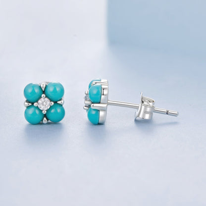 925 Sterling Silver Earrings with Synthetic Turquoise and CZ in Oxidized Finish