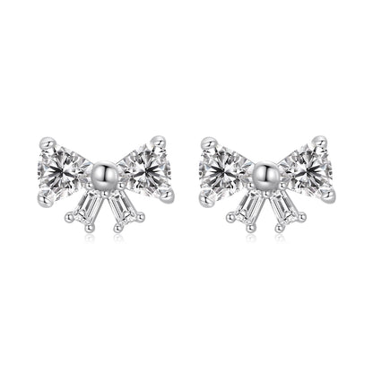 925 Sterling Silver White Gold Plated CZ Earrings for Women - 0.7x1.0cm