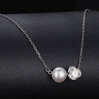925 Sterling Silver Moissanite & Freshwater Pearl White Gold Necklace 45cm for Women