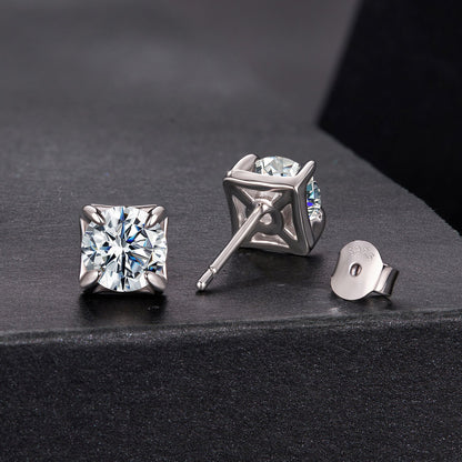 925 Sterling Silver & Moissanite Earrings - White Gold Plated, 0.5ct, Style S for Women
