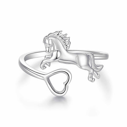 925 Sterling Silver + Plated White Gold Horse Ring