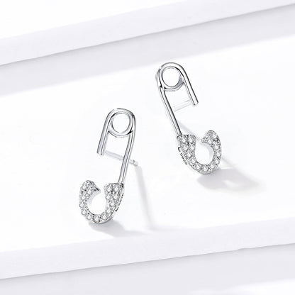 925 Sterling Silver Earrings for Women - 1.7x0.6cm, Platinum Plated with Pavé Setting CZ