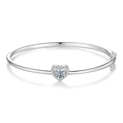 925 Sterling Silver Moissanite & CZ Bracelet Size 17 for Women