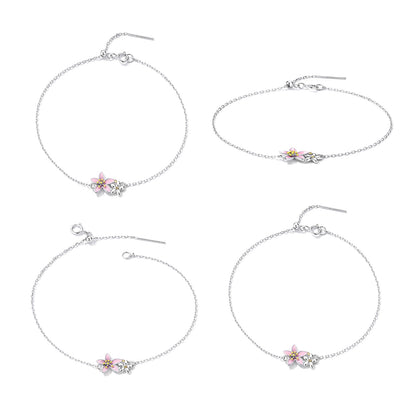 S925 Sterling Silver Adjustable Flower Bracelet for Women