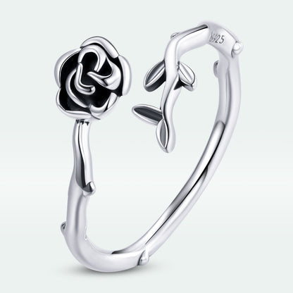925 Sterling Silver & Oxidized Silver 0.15 cm Width Rose Ring for Women