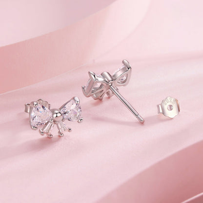 925 Sterling Silver White Gold Plated CZ Earrings for Women - 0.7x1.0cm