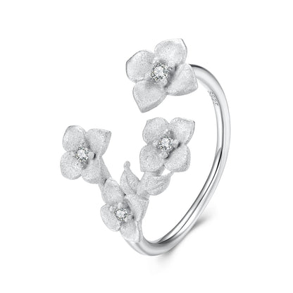 925 Sterling Silver Women's Ring with Pavé Set CZ and White Gold Plating - Style E