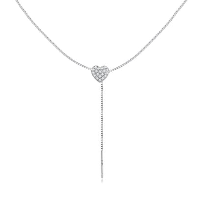 925 Sterling Silver Adjustable Necklace with CZ Pendant for Women