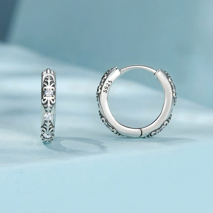 925 Sterling Silver Earrings with Oxidized Finish and Pavé Setting CZ for Women
