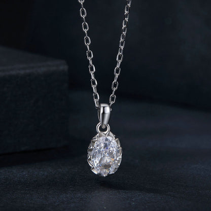 925 Sterling Silver 1 Carat Moissanite Necklace with Pavé Setting, 400 mm Length for Women