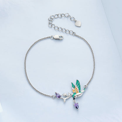 925 Sterling Silver Enamel Plated Platinum Bracelet with CZ, Adjustable Length for Women