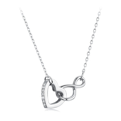 925 Sterling Silver Necklace with Pavé Setting CZ, 40+5cm, Plated White Gold, Women