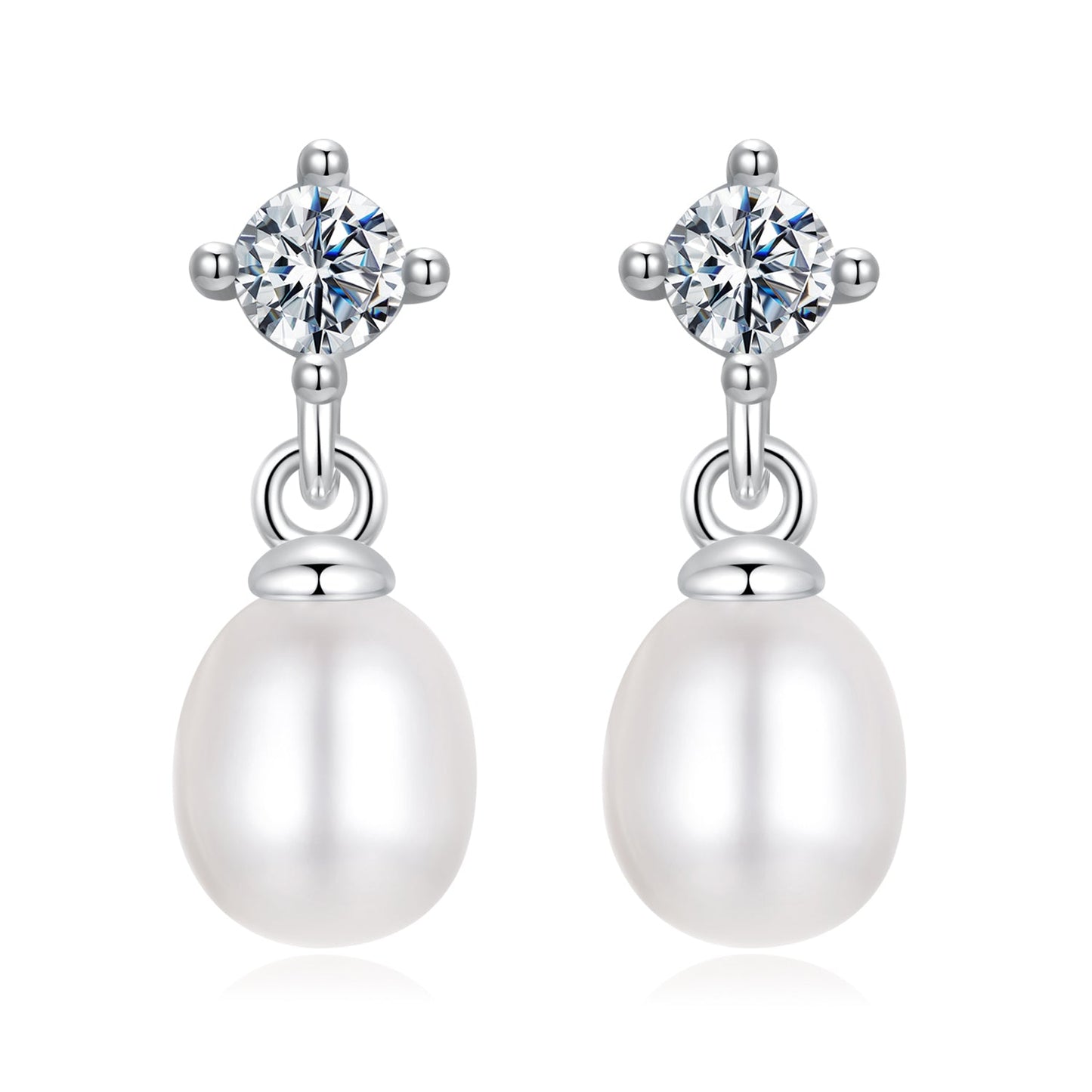 925 Sterling Silver Moissanite 0.10 Carat Earrings with Freshwater Pearl for Women