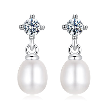 925 Sterling Silver Moissanite 0.10 Carat Earrings with Freshwater Pearl for Women