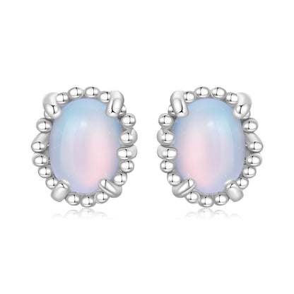 925 Sterling Silver Earrings for Women with Transparent Glass, 1.0*0.9cm