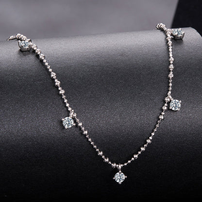 925 Sterling Silver 0.10ct Moissanite Necklace in White Gold, 40+5cm Chain for Women