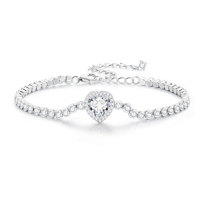 925 Sterling Silver Bracelet with CZ Zircon, 15+6.5cm, Platinum Plated for Women