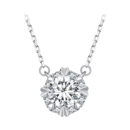 925 Sterling Silver Moissanite 1.0 Carat Necklace with Pavé Setting for Women