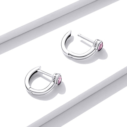 925 Sterling Silver Earrings with Pavé Setting CZ, Oxidized Silver, 1.2x0.5cm for Women