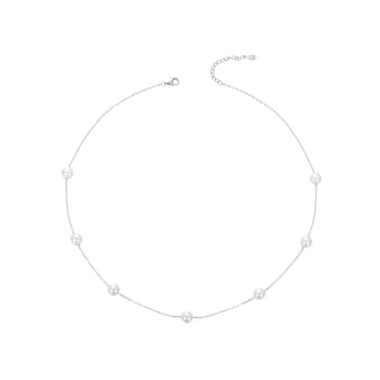 925 Sterling Silver White Gold Plated Necklace with Shell Pearl 400+50mm