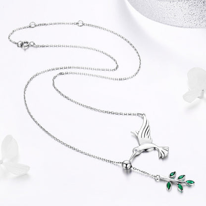 925 Sterling Silver Necklace with Bird and Leaves Design for Women