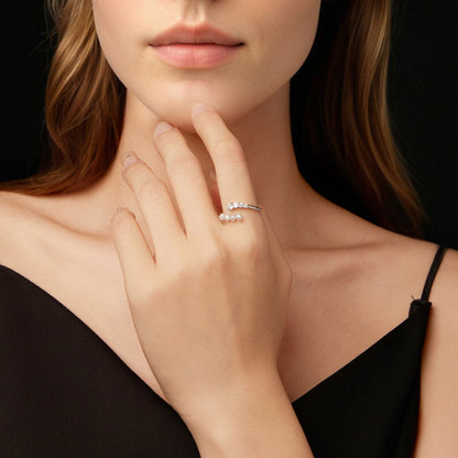 925 Sterling Silver Moissanite & Freshwater Pearl Ring, White Gold Plated, Size E for Women