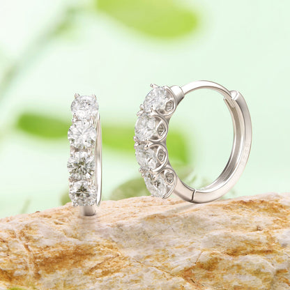 925 Sterling Silver White Gold Plated 0.1ct Moissanite 1.3cm Hoop Earrings for Women