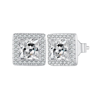 925 Sterling Silver Earrings with Pavé Setting CZ and Platinum Plating.