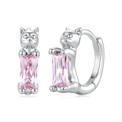 925 Sterling Silver White Gold Plated 1.2x0.4cm Pavé CZ Hoop Earrings for Women