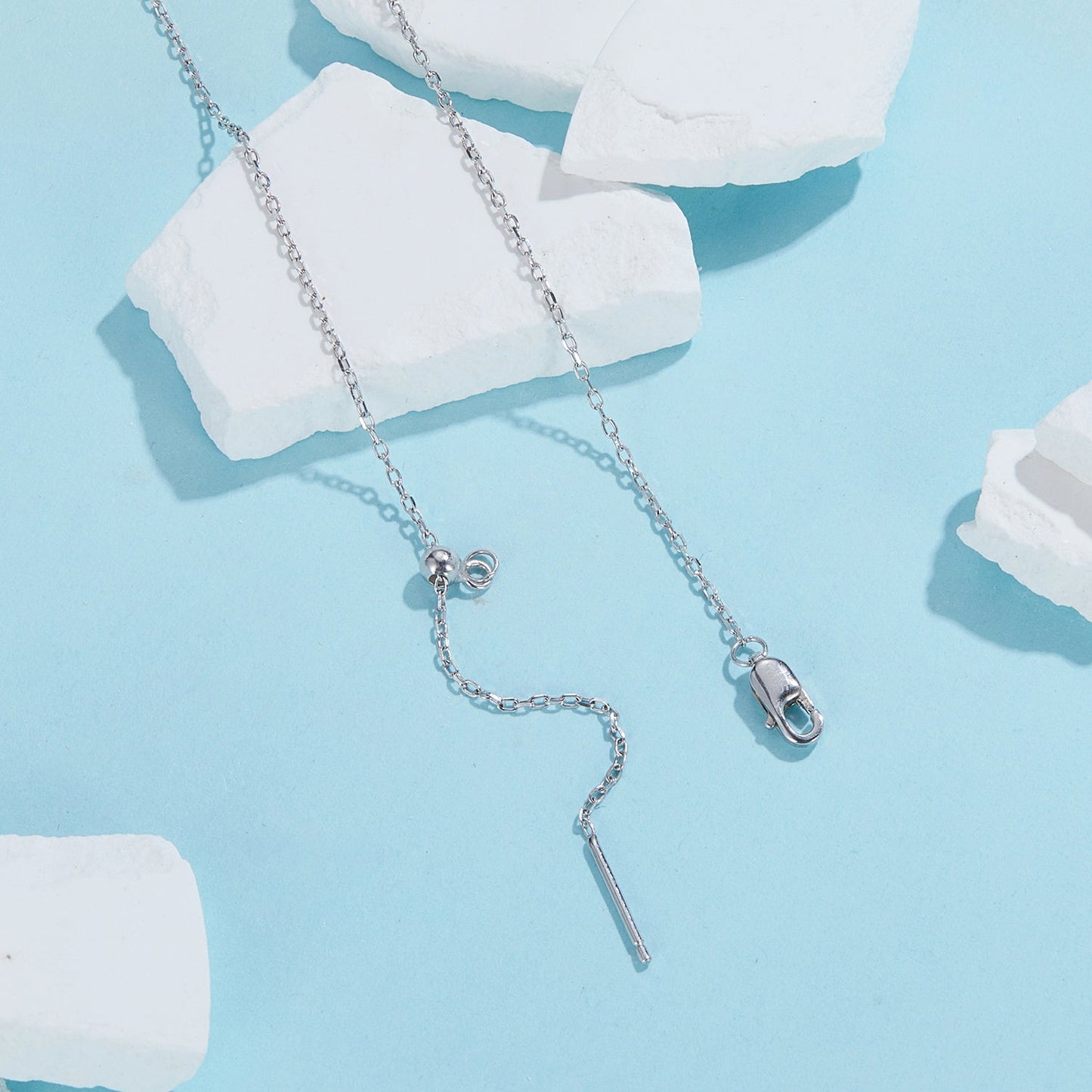 925 Sterling Silver Necklace with Synthetic Turquoise in White Gold, Adjustable 450mm for Women