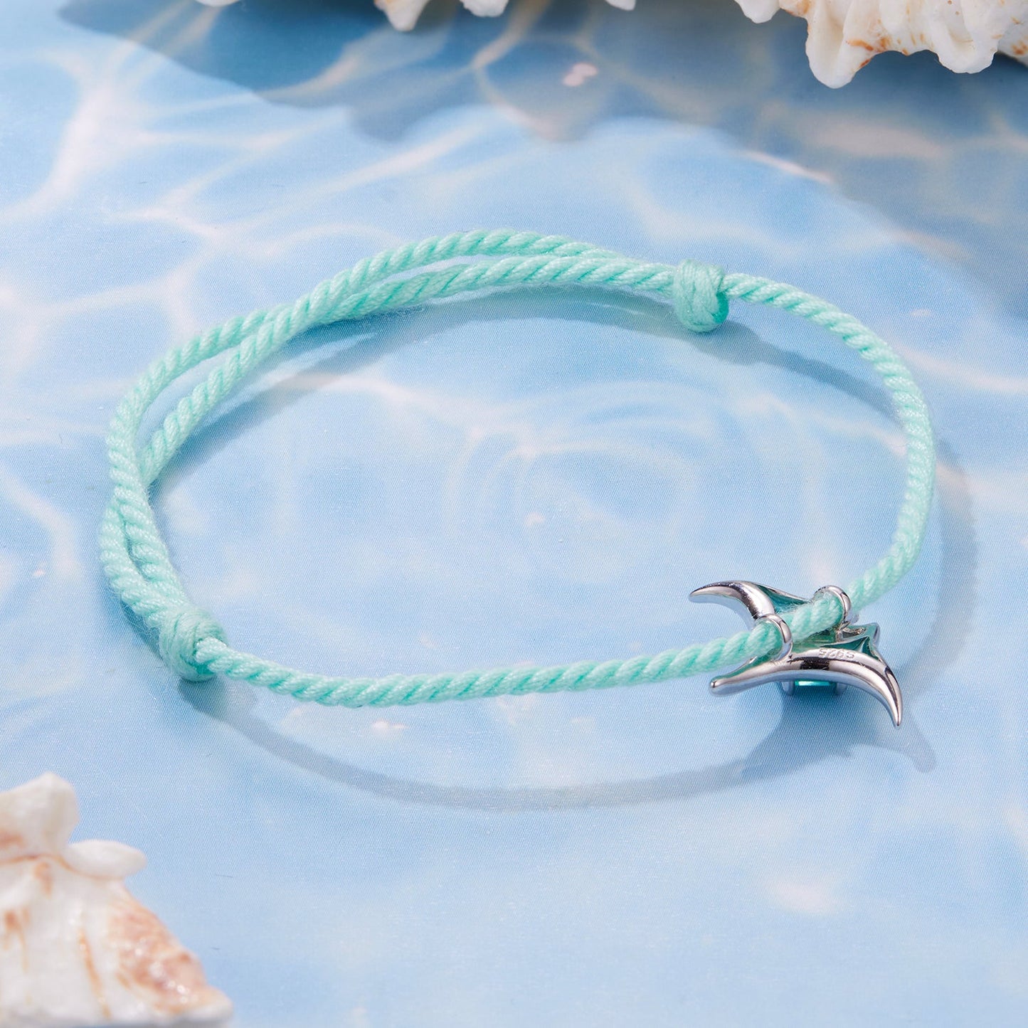 925 Sterling Silver Adjustable Bracelet with Enamel and Transparent Glass Pendant for Women