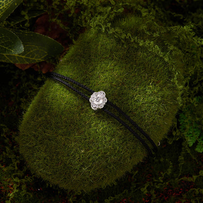 925 Sterling Silver White Gold Plated Round Moissanite 15+6cm Cotton Cord Bracelet for Women