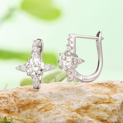 925 Sterling Silver White Gold Plated 0.50 Carat Moissanite Pavé CZ 1.3cm Earrings for Women