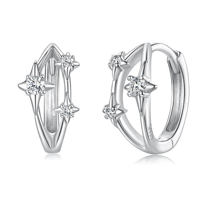 925 Sterling Silver Earrings with Pavé Setting CZ in White Gold for Women