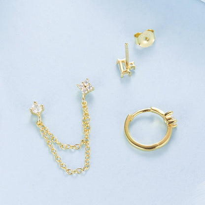 925 Sterling Silver Mini Stud Earrings with Gold Plating and CZ