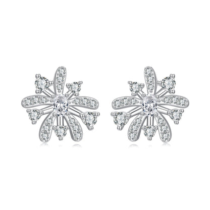 925 Sterling Silver Earrings with Pavé Set CZ in White Gold Finish, 1.1*1.0cm