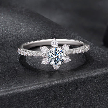 925 Sterling Silver Pavé Moissanite Ring with CZ - Size 6