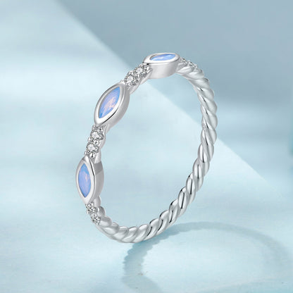 925 Sterling Silver Synthetic Opal White Gold Plated Ring Size 6 for Women