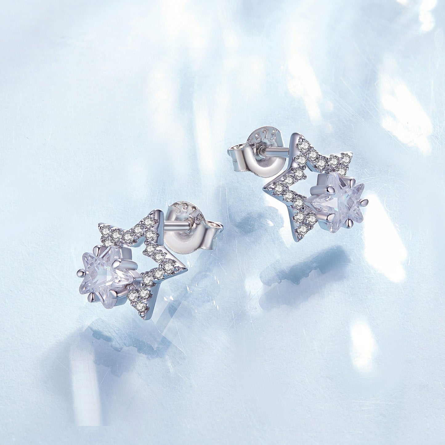 925 Sterling Silver Earrings 9x9mm with Pavé Setting CZ for Women
