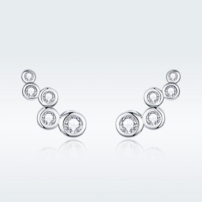 925 Sterling Silver Earrings with Pavé Setting CZ, 0.5x1.2 cm for Women