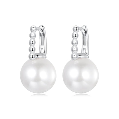 925 Sterling Silver Earrings with White Gold Plating and Shell Pearl for Women