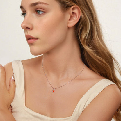 925 Sterling Silver Necklace with Synthetic Opal Pendant, 45cm, Plated White Gold for Women