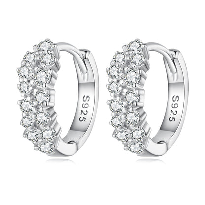 925 Sterling Silver Earrings with Pavé Setting CZ, 1.2x0.45cm, Platinum Plated for Women