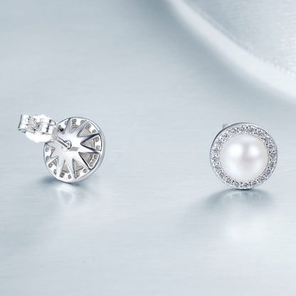 925 Sterling Silver Freshwater Pearl Earrings with CZ for Women