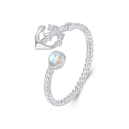 925 Sterling Silver & White Gold Pave Setting Moonstone Ring for Women