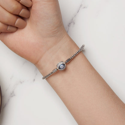 925 Sterling Silver Pavé Setting CZ 17.0 cm Oxidized Silver Bracelet for Women