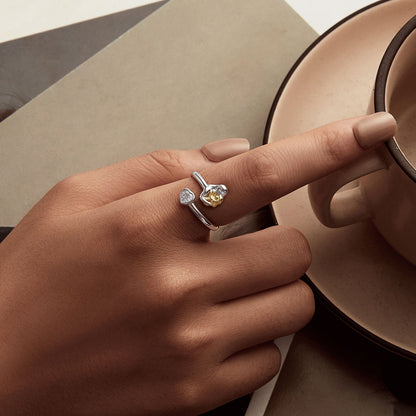 925 Sterling Silver White Gold Plated Ring with CZ - 3mm