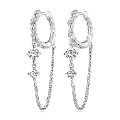 925 Sterling Silver Earrings with Pavé Setting CZ, 34*6mm for Women