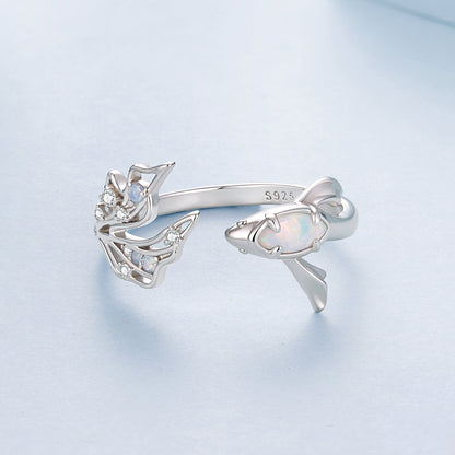 925 Sterling Silver White Gold Plated Nano Opal Ring with CZ for Women