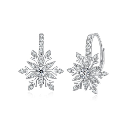 925 Sterling Silver Earrings with Pavé Setting CZ in White Gold for Women